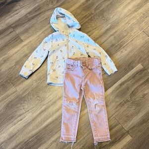 Cat & Jack Light Pink Distressed Kids Jeans & zip up sweater